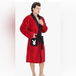 PLAYBOY Red and Black Plush Robe One Size -NWT